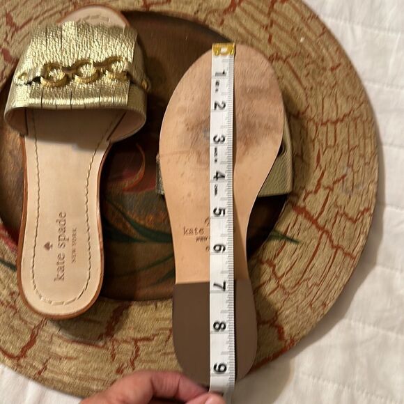 kate spade 6 Brie Kilkie Gold Metallic Leather Slides Sandals - Picture 16 of 16